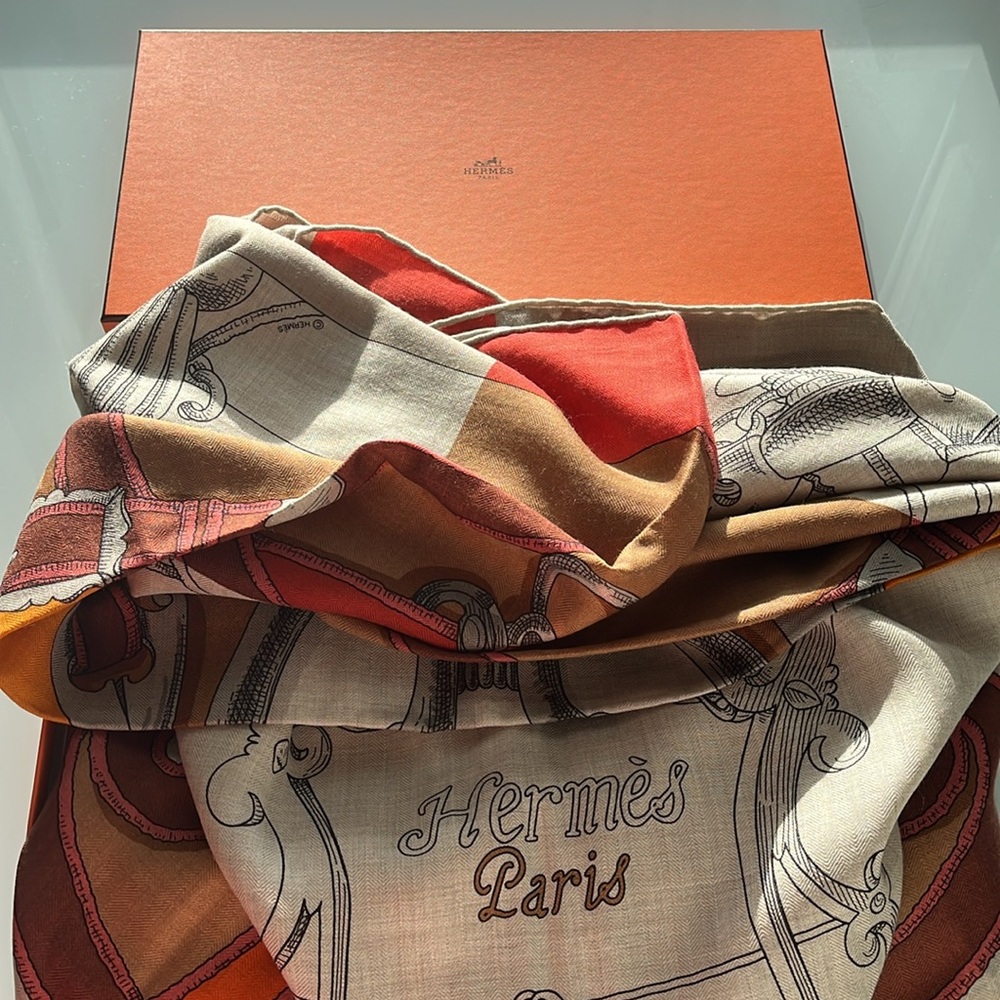 Hermes, brand new, oversized cashmere & silk Grand Modele Shawl.